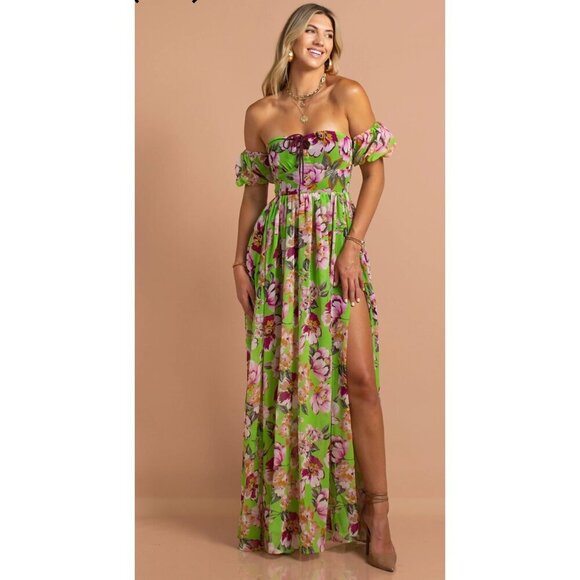 By Egreis Catalina Dress Green Floral Print Maxi Dress‎ Size XS - Picture 1 of 15